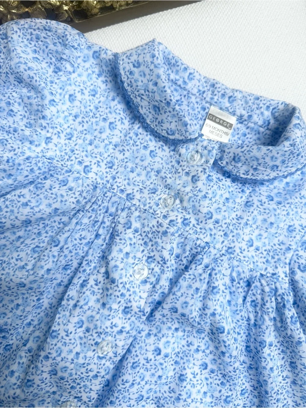 George Vintage Cottagecore Whimsy Blue Ditsy Floral Dress Set Size 6-9 Months